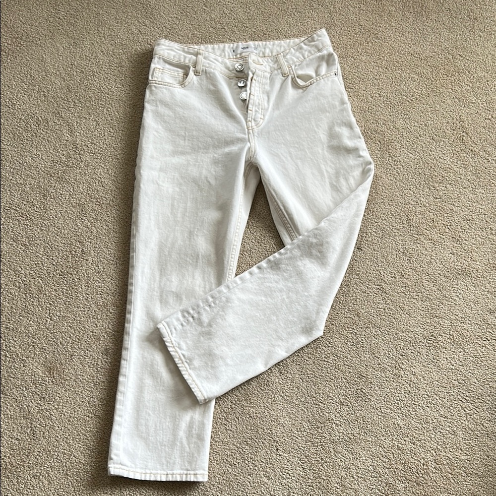 Mango Women's Straight Leg Jeans in Off-White